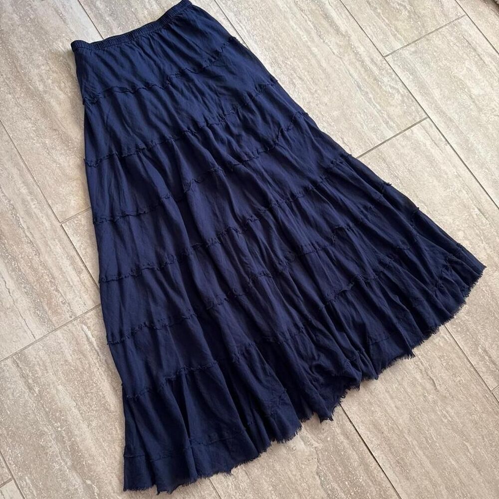 Vintage Navy Blue Tiered Cotton Maxi Skirt Grunge Fairy Boho Cottagecore M indie
